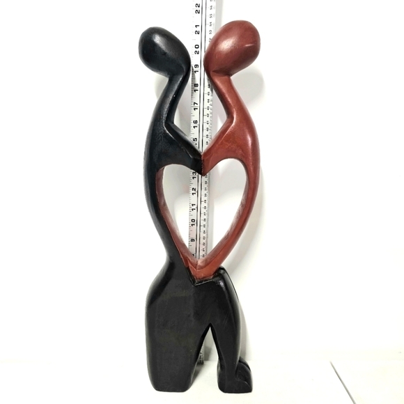 Wooden Hand Carved Romantic Passionate Loving Couple Abstract Figurine Sculpture - Picture 5 of 15